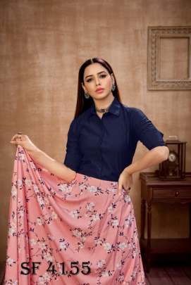 Frill   Flare Vol 4 Skirt Top In Navy Blue and Pink Color By SHUBHKALA