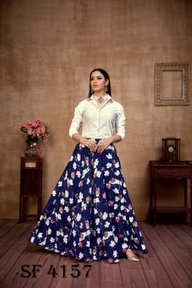 Frill   Flare Vol 4 Skirt Top In White and Navy Blue Color By SHUBHKALA