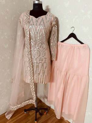 GEORGETTE WITH EMBROIDERY PEPAR MITAL WORK WITH SLEEVES