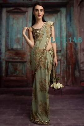 GEORGETTE WITH PRINT AND SEQUANCE WORK LACE BORDER
