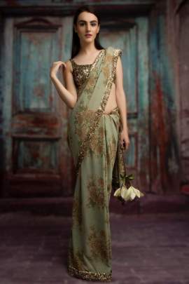 GEORGETTE WITH PRINT AND SEQUANCE WORK LACE BORDER
