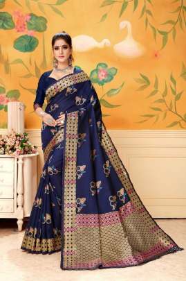 GLAMOUROS LICHI SILK SAREE IN  NAVY  BLUE 