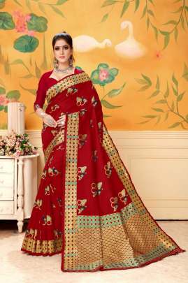 GLAMOUROS LICHI SILK SAREE ROYAL RED 