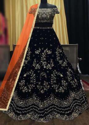 GORGEOUS LEHENGA CHOLI IN TAPETA VELVET IN HOT BLACK COLOR 