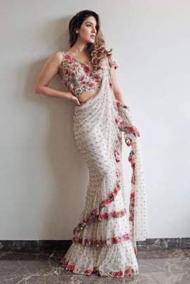 Georgette Floral Print Ruffle Saree