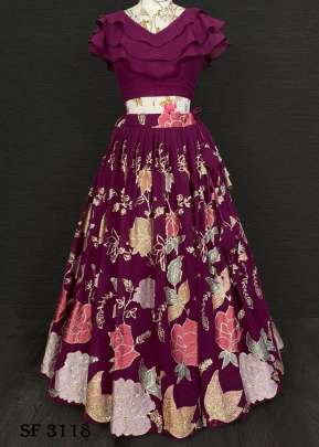  Georgette Lehenga In Wine Color by LNB