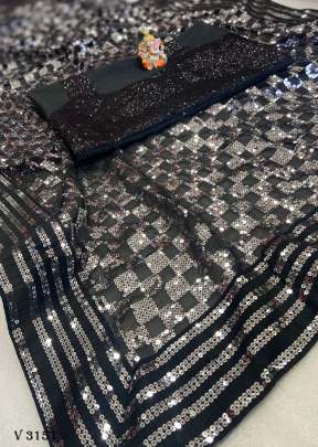 Georgette Saree in Black Color By Surati Fabric