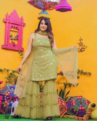 Georgette in Light Mehendi Color By Zoya Clothing