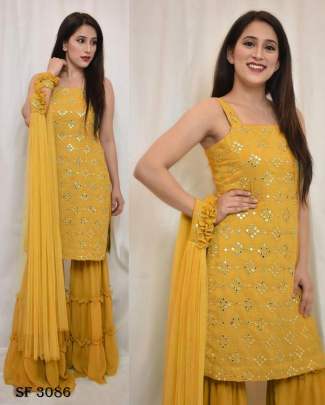 Georgette in Turmeric Yellow Color By Zoya Clothing