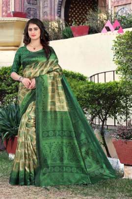 Green Color Heavy Digital Print And Jhalr Work