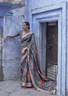 Grey Colour Pure Jamadani Weaving Saree With Zari Border