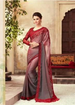 Grey Heavy Saree With Red Blouse For Parties