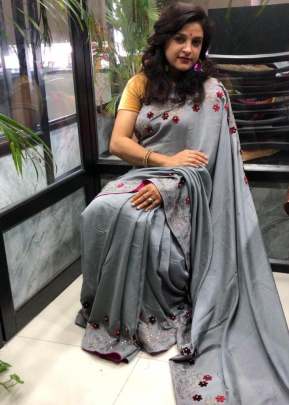 Grey Sweroski Saree In Vichitra