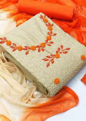 HEAVY COTTON CREAM & ORANGE COLOUR DRESS