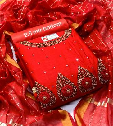 Hand Work Cotton Red Color