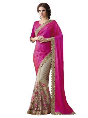 Handwork chinnon Pallu Pink Color