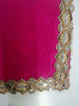 Handwork chinnon Pallu Pink Color