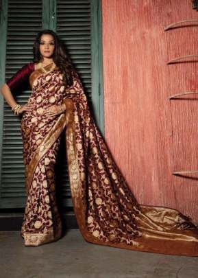 Heavy Banarsi silk With Jari weaving Border and pallu Maroon Color Saree