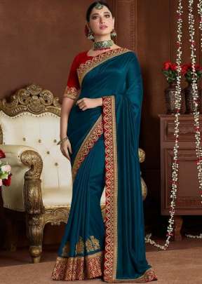 Heavy Embroidery work Silk Saree For Wedding Season Royal Blue 