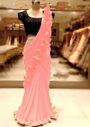 Heavy Georgette  Beautiful Tone Light Peach Color Saree