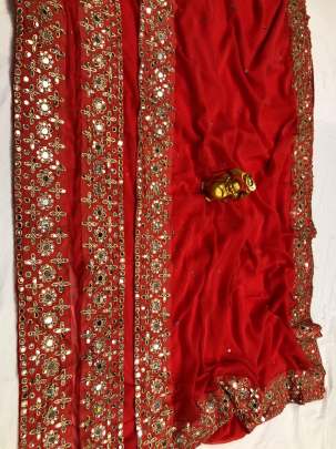 Heavy Georgette With Real Mirror Wedding Red Colour Saree
