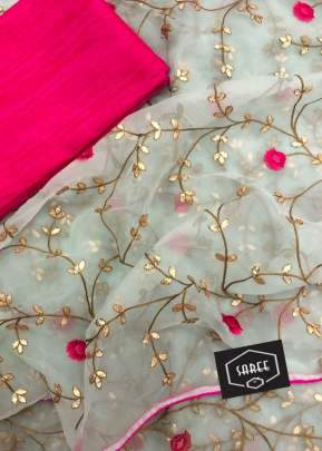 Heavy Organza With Embroidery Work Sky Blue Color Saree