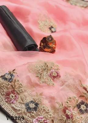 Heavy Pure Organza Silk Peach  Saree By Surati Fabrics