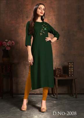 Heavy Rayon 14 Kg With Handwork Green Color Kurti