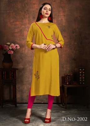 Heavy Rayon 14 Kg With Handwork Turmeric Yellow Color Kurti