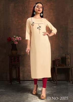 Heavy Rayon 14 Kg With Handwork Cream Color Kurti