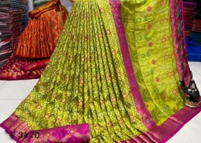 Jaipuri Pure Silk Saree With Zari Meenakari In Pista Color By Surati Fabric