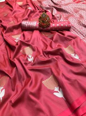 Jam Lichi Silk With Weaving Silver And Gold Jari Peach