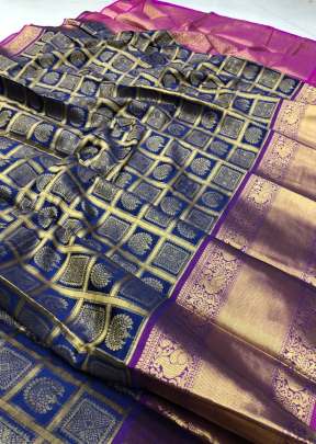 KANCHIPURAM ROYAL BANARASI SILK SAREE IN DARK BLUE COLOR 