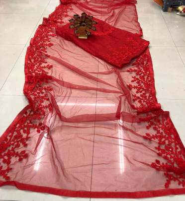 KD S  DESIGNER PARTY WEAR NET SAREE IN ROYAL RED 