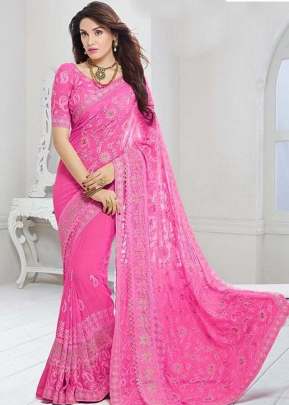 KMS CHIFFON  LIGHT PINK COLOUR  SAREE WITH RESAM EMBROIDERY WORK
