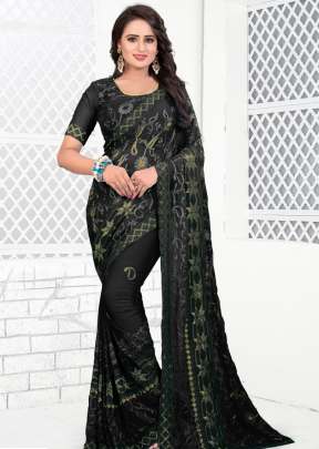 KMS HIT COLOR VOL-2 CHIFFON BLACK  COLOR SAREE WITH EMBROIDERY WORK