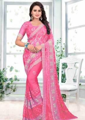 KMS HIT COLOR VOL-2 CHIFFON LIGHT PINK COLOR SAREE WITH EMBROIDERY WORK