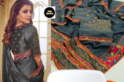 Kajol Vichitra Silk Grey Colour Saree