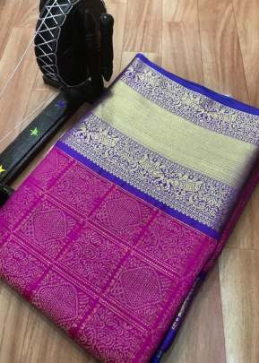 Kanchipuram COTTON Silk Saree In GOLDEN LAHARIYA