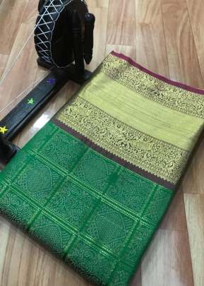 Kanchipuram COTTON Silk Saree In GOLDEN LAHARIYA