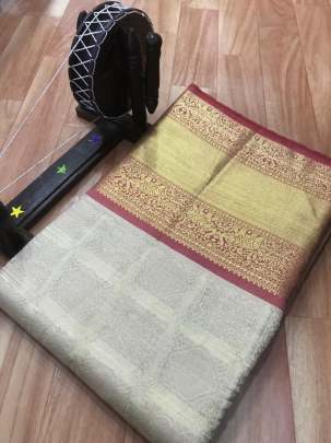 Kanchipuram COTTON Silk Saree In GOLDEN LAHARIYA