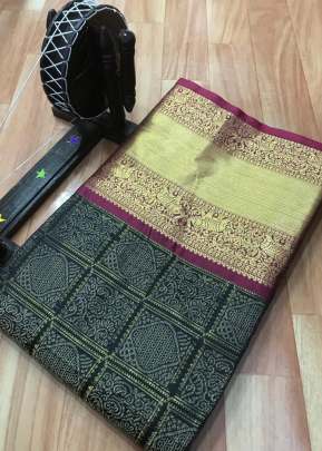 Kanchipuram COTTON Silk Saree In GOLDEN LAHARIYA