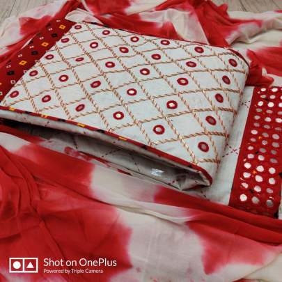 Khadi Cotton Red   White Color