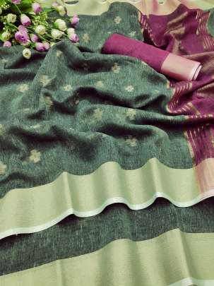 Khadi Linen Green Colour Saree