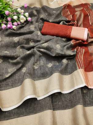 Khadi Linen Grey Colour Saree