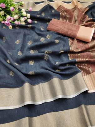 Khadi Linen Royal Blue Colour Saree