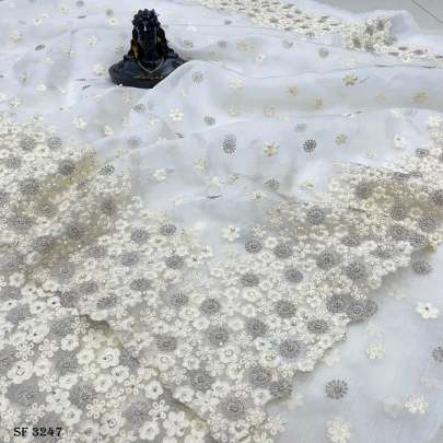 Khadi Organza Off White Saree by Surati Fabrics