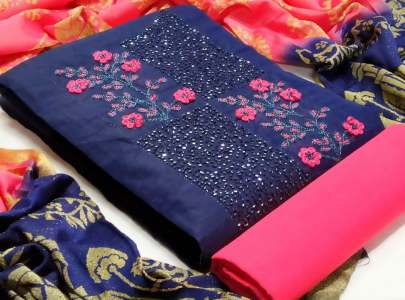 Khatli Work Blue   Pink Color Dress Material