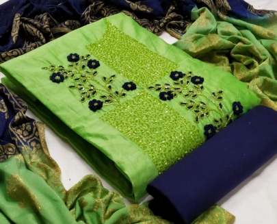 Khatli Work Green   Blue Color Dress Material