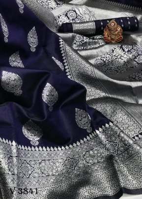 Khwaish Soft Banarasi Silk Saree In Navy Blue Color By Surati Fabric 